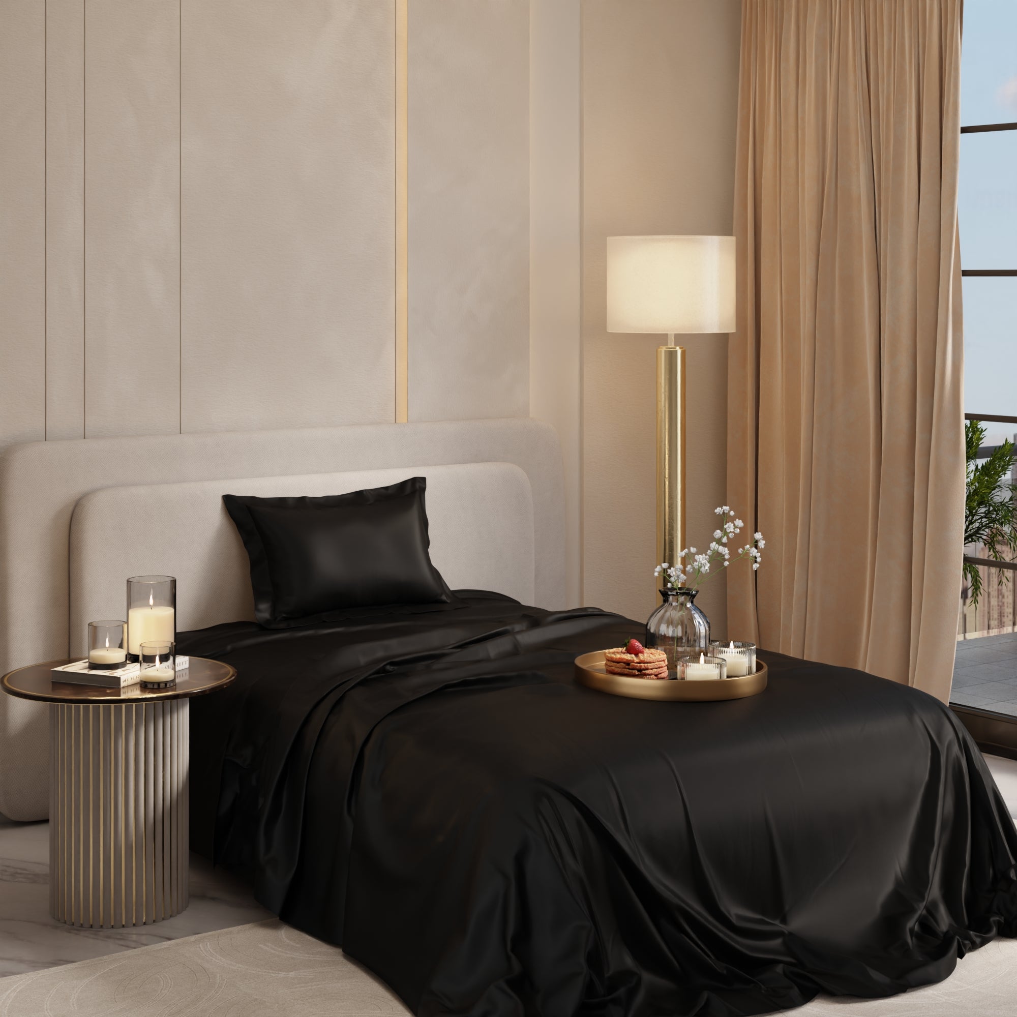 Midnight Black Flat Bedsheet Set